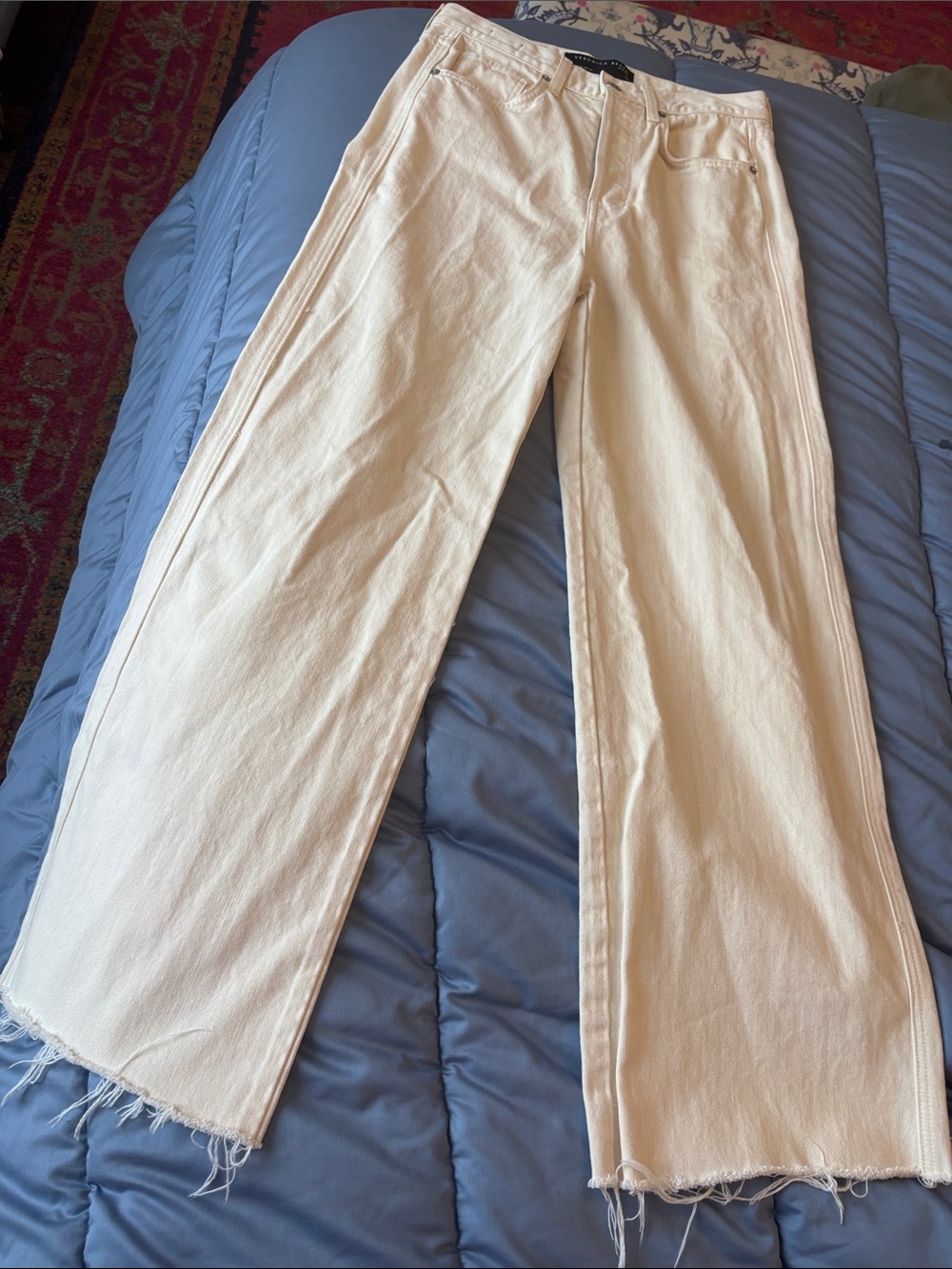 Veronica Beard Cream Wide-Leg High-Rise Jeans